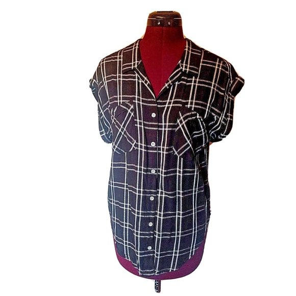 Jachs Girlfriend Womens Shirt Size Small Button Up Plaid Short Sleeve Po… - Picture 1 of 7